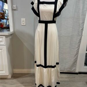 SHEIN Black & White Paneled Flutter Sleeve Maxi Dress